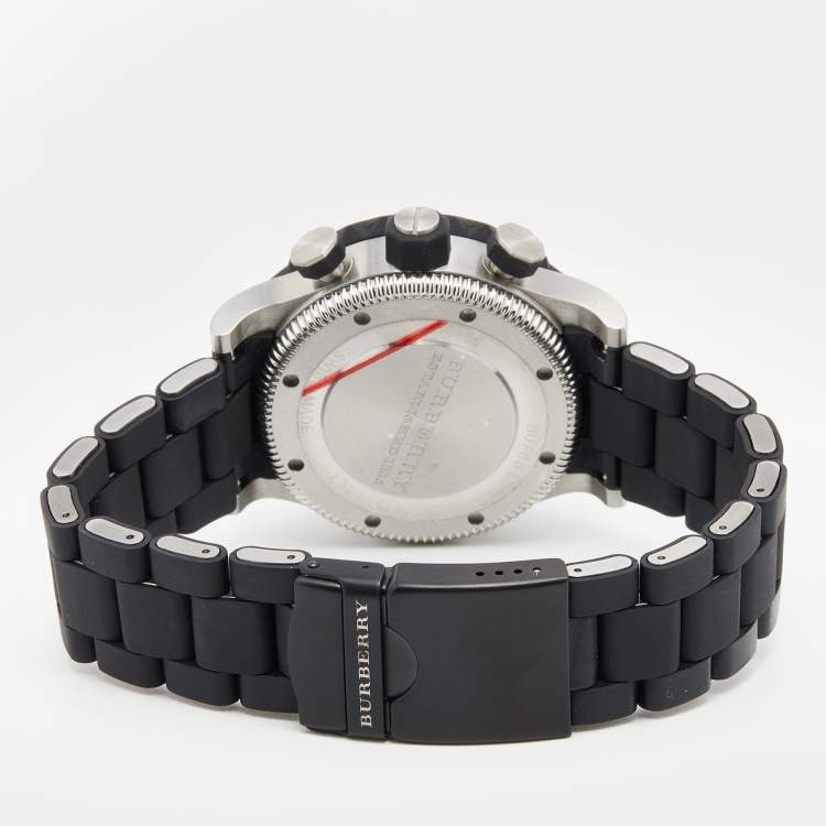 Pre Owned Burberry Black Stainless Steel Rubber Antartic BU7661 Men's Wristwatch 42 mm
