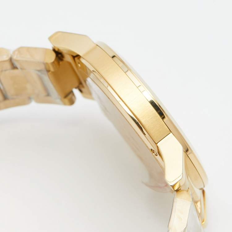 Pre Owned Burberry Gold Check Stamped Gold Plated Stainless Steel The City BU9038 Unisex Wristwatch 38 mm