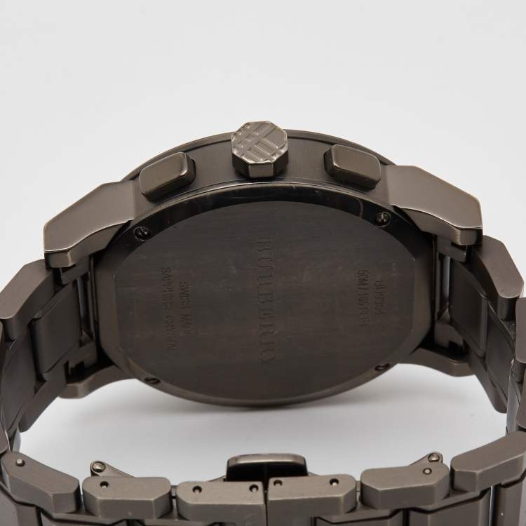 Pre Owned Burberry Grey Ion Plated Stainless Steel The City BU9354 Men's Wristwatch 42 mm 