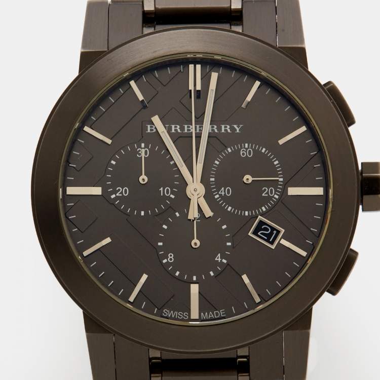 Pre Owned Burberry Grey Ion Plated Stainless Steel The City BU9354 Men's Wristwatch 42 mm 