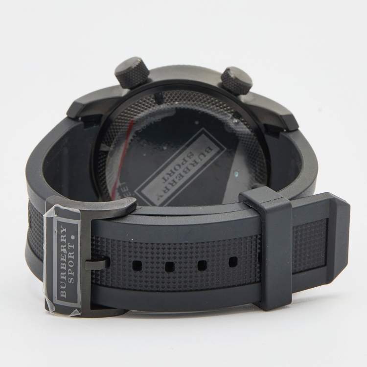 مملوكة مسبقًا Burberry Black PVD Coated Stainless Steel Rubber Sport BU7724 Men's Wristwatch 44 mm