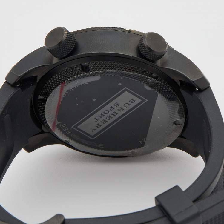 مملوكة مسبقًا Burberry Black PVD Coated Stainless Steel Rubber Sport BU7724 Men's Wristwatch 44 mm