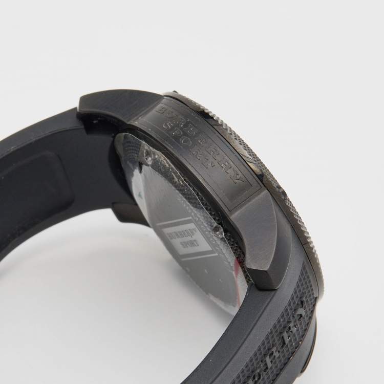 مملوكة مسبقًا Burberry Black PVD Coated Stainless Steel Rubber Sport BU7724 Men's Wristwatch 44 mm