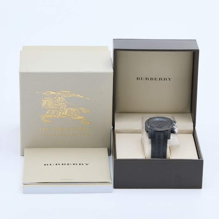 مملوكة مسبقًا Burberry Black PVD Coated Stainless Steel Rubber Sport BU7724 Men's Wristwatch 44 mm