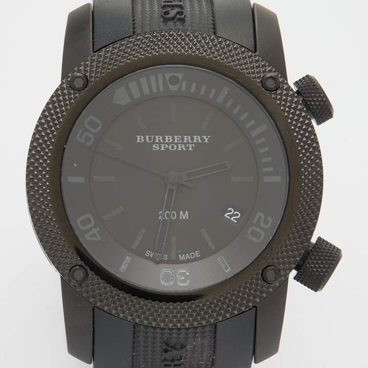 مملوكة مسبقًا Burberry Black PVD Coated Stainless Steel Rubber Sport BU7724 Men's Wristwatch 44 mm