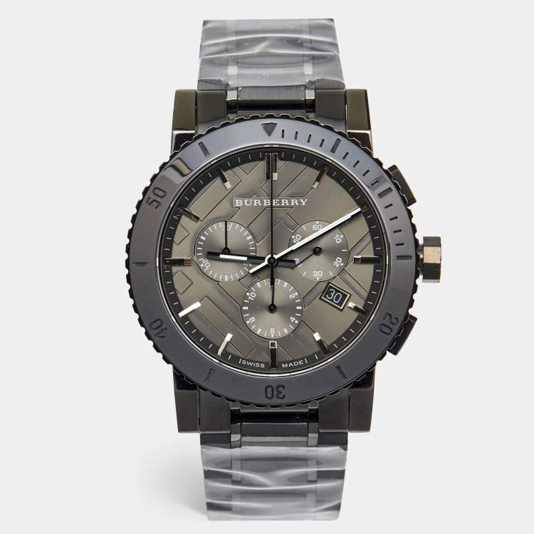 Pre Owned Burberry Black PVD Coated Stainless Steel BU9381 Men's Wristwatch 42 mm