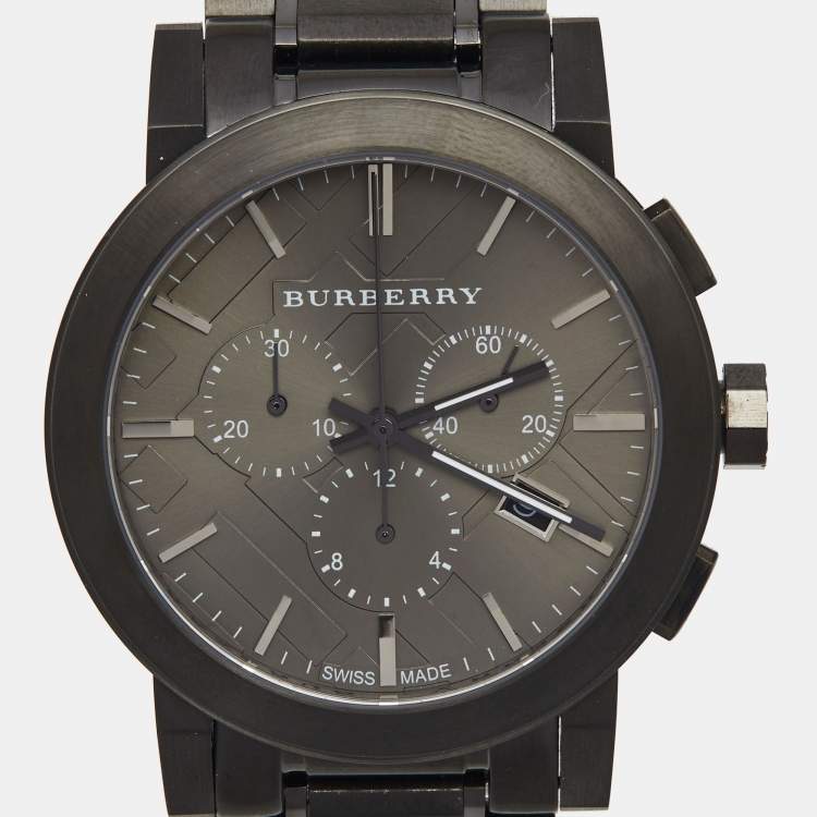 Pre Owned Burberry Grey Ion Plated Stainless Steel The City BU9354 Men's Wristwatch 42 mm 