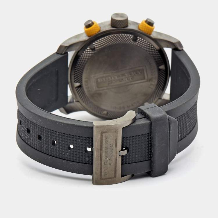 Pre Owned Burberry Grey PVD Coated Stainless Steel Rubber Endurance BU7713 Men's Wristwatch 44 mm 