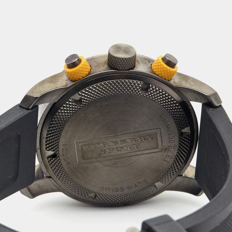 Pre Owned Burberry Grey PVD Coated Stainless Steel Rubber Endurance BU7713 Men's Wristwatch 44 mm 