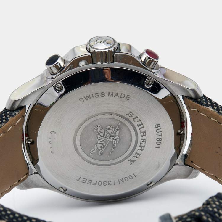 Pre Owned Burberry Grey Stainless Steel Canvas Endurance BU7601 Men's Wristwatch 44 mm