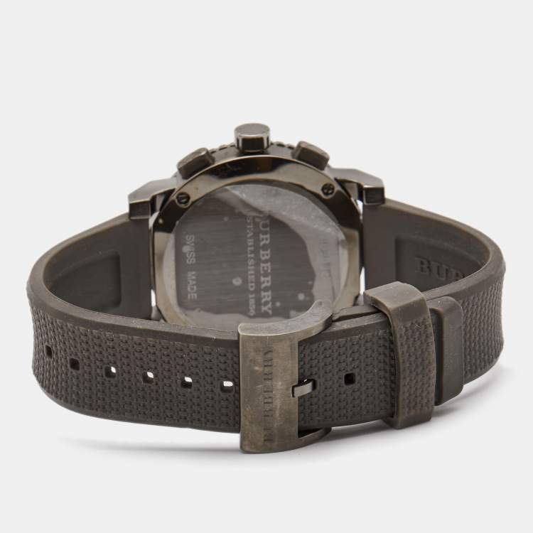 Pre Owned Burberry Grey PVD Stainless Steel Rubber Trench BU2302 Men's Wristwatch 42.5 mm