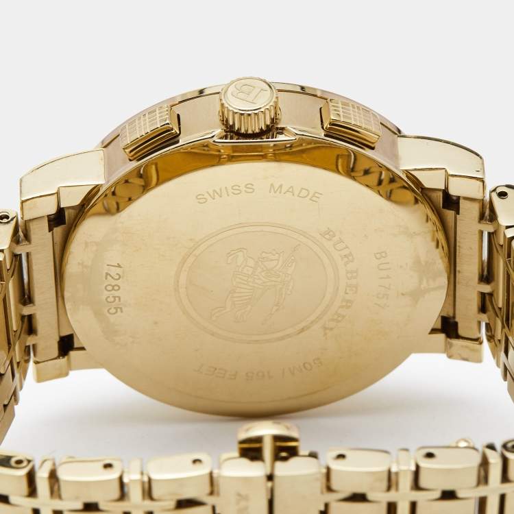 Pre Owned Burberry Yellow Gold Plated Stainless Steel Heritage BU1757 Women's Wristwatch 40 mm