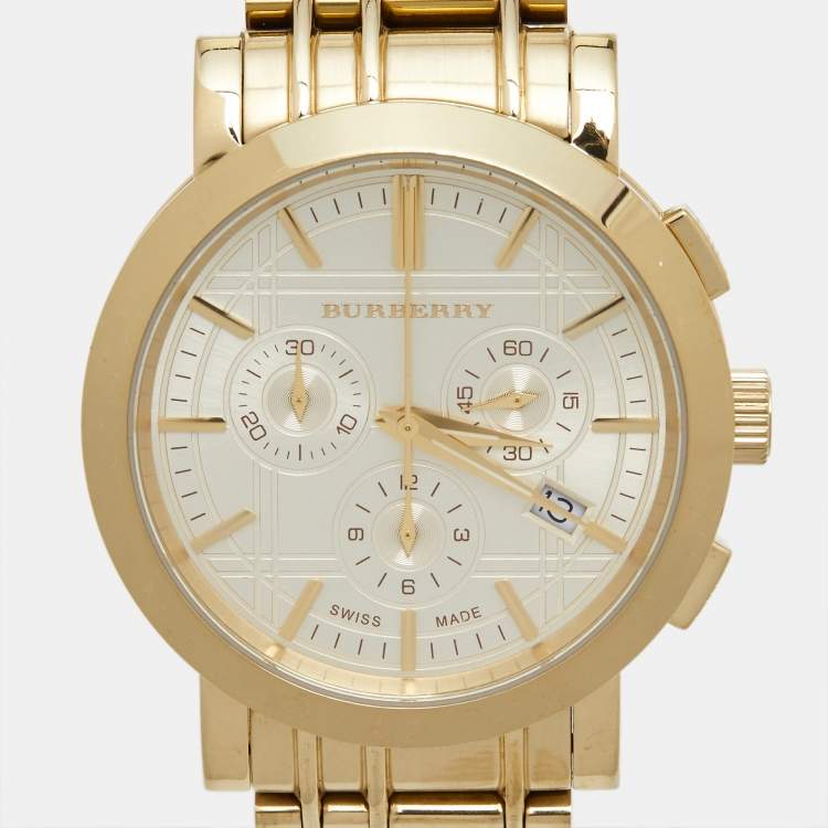 Pre Owned Burberry Yellow Gold Plated Stainless Steel Heritage BU1757 Women's Wristwatch 40 mm