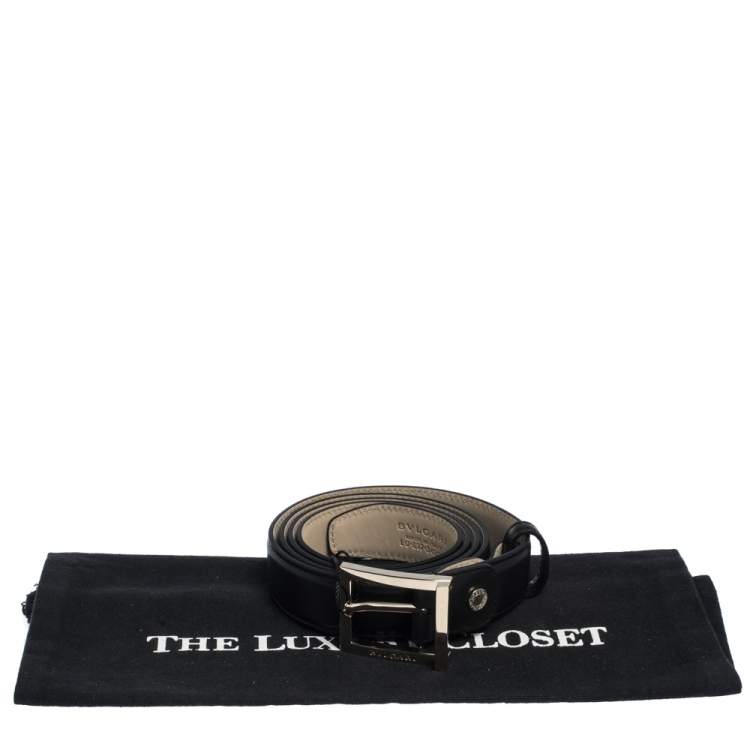 Pre Owned Bvlgari Black Leather  Buckle Belt 110CM