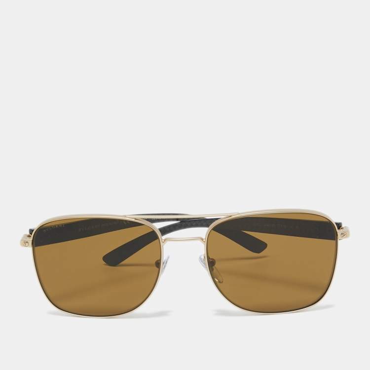 Pre Owned Bvlgari Matte Gold/Black 5050 Polarized Square Sunglasses