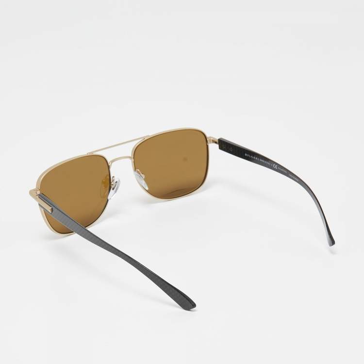 Pre Owned Bvlgari Matte Gold/Black 5050 Polarized Square Sunglasses