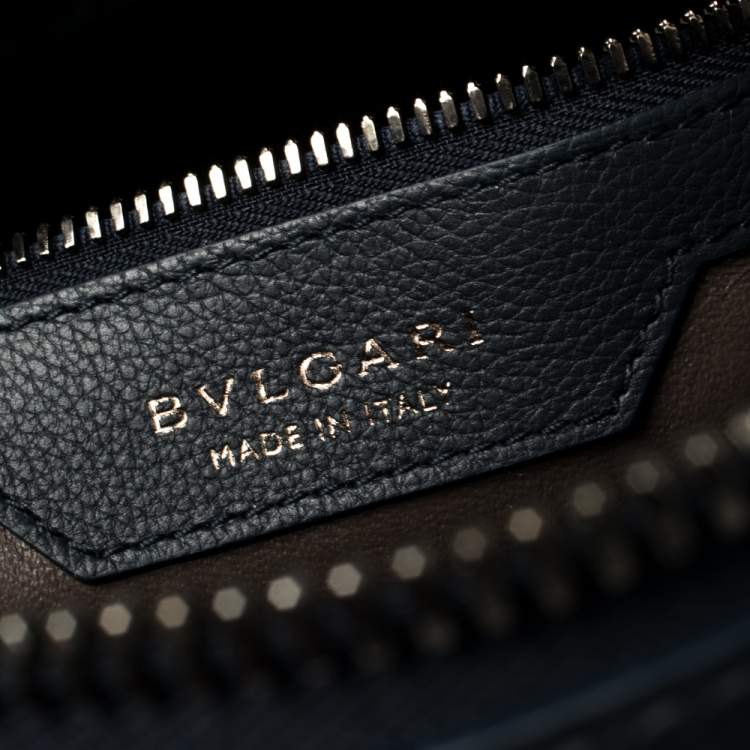 Pre Owned Bvlgari Deep Midnight Blue Leather Zip Briefcase