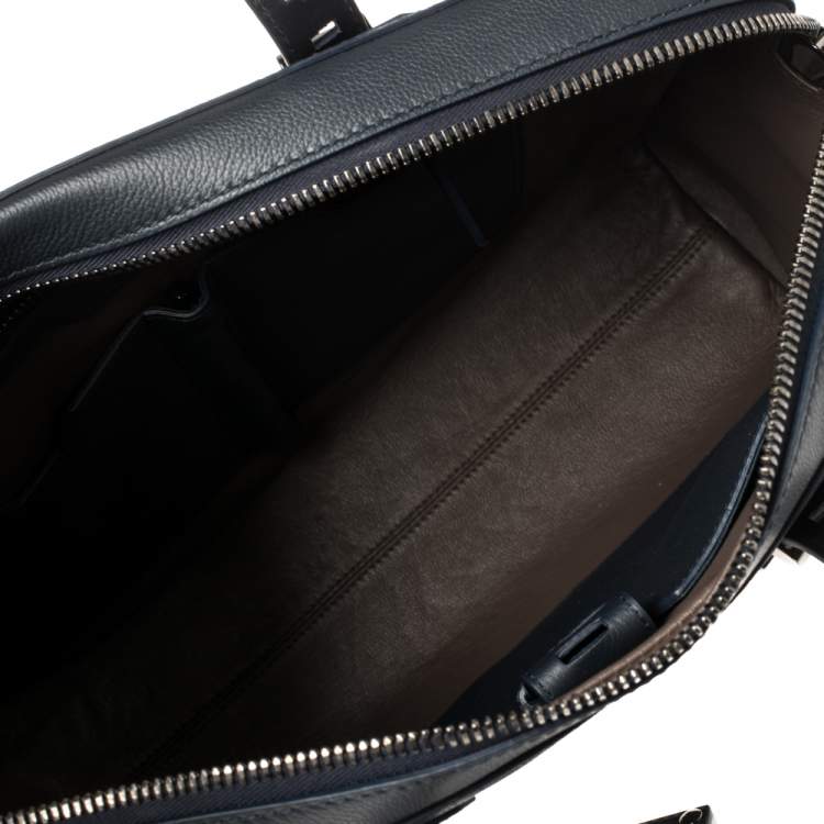Pre Owned Bvlgari Deep Midnight Blue Leather Zip Briefcase