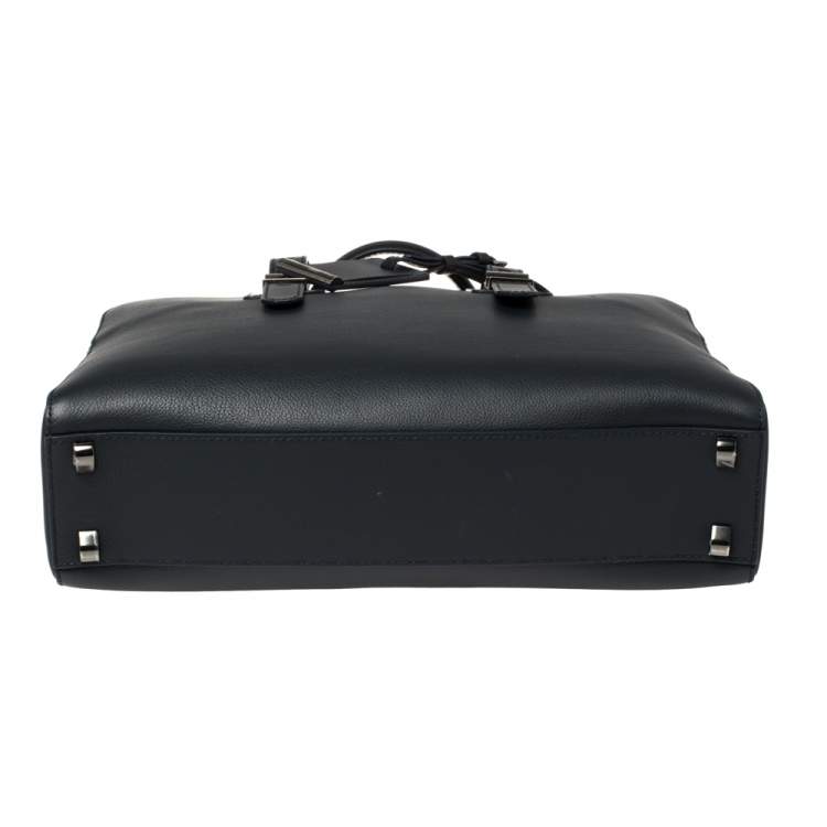Pre Owned Bvlgari Deep Midnight Blue Leather Zip Briefcase