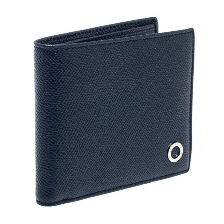 Pre Owned Bvlgari Navy Blue Grained Leather Bifold Wallet