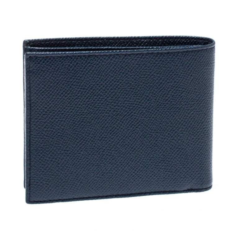 Pre Owned Bvlgari Navy Blue Grained Leather Bifold Wallet