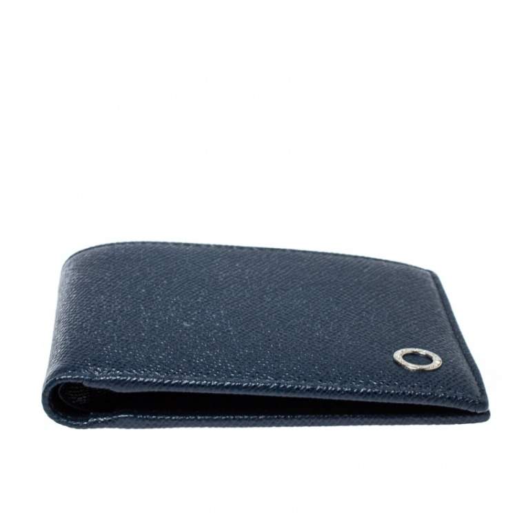 Pre Owned Bvlgari Navy Blue Grained Leather Bifold Wallet