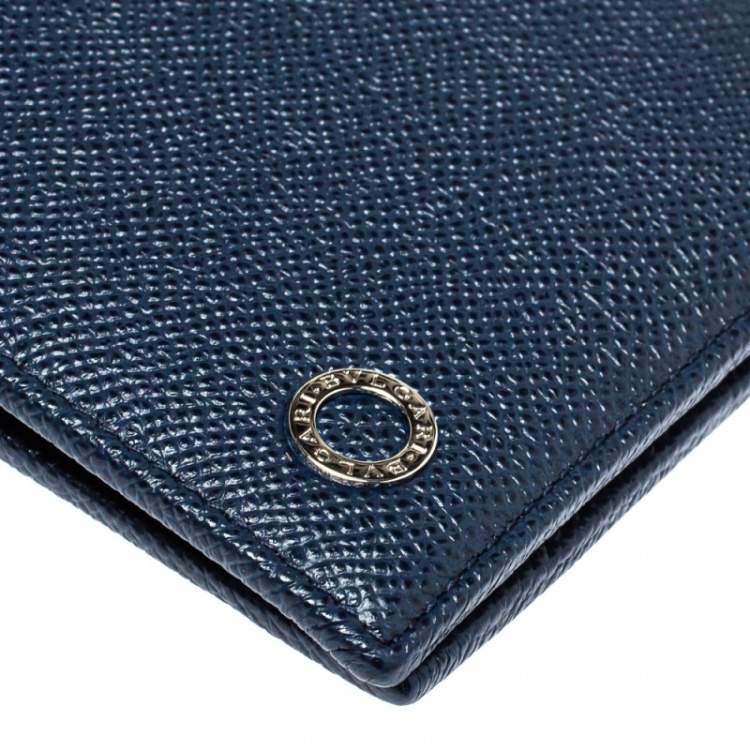 Pre Owned Bvlgari Navy Blue Grained Leather Bifold Wallet