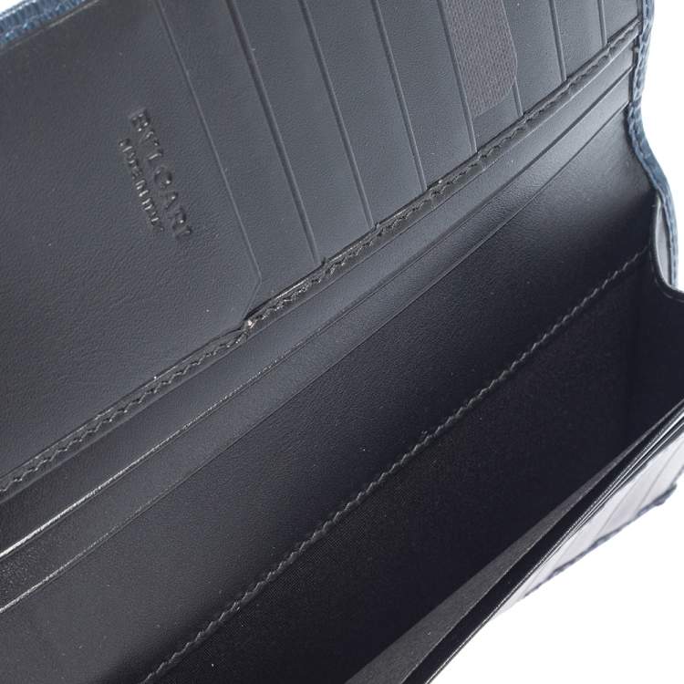 Pre Owned Bvlgari Blue/Black Leather Scaglie Long Wallet