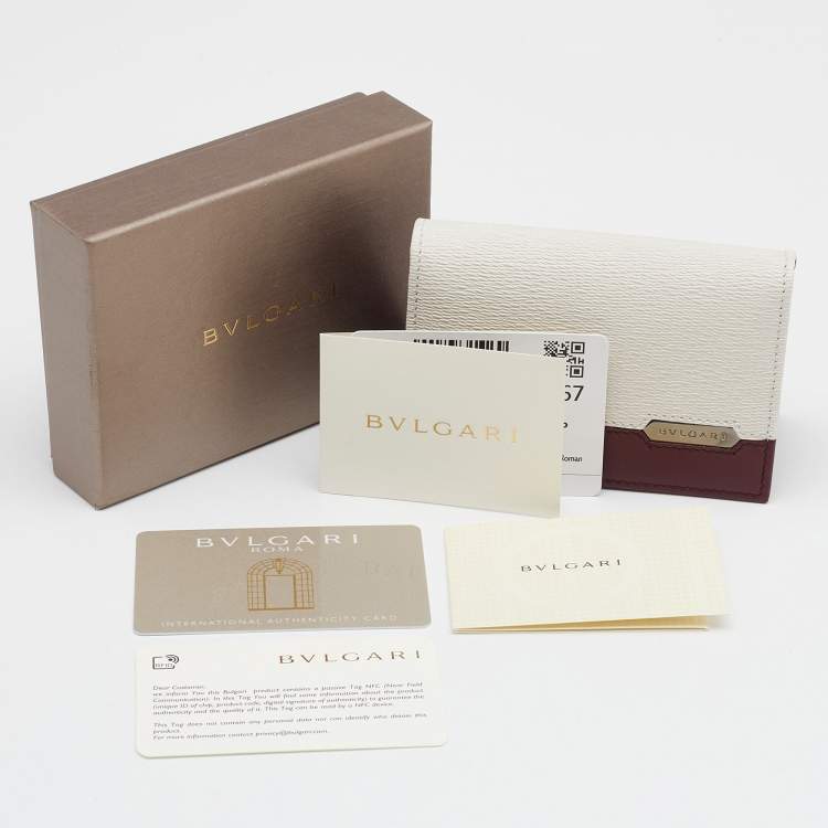 Pre Owned Bvlgari Burgundy/White Leather Card Holder