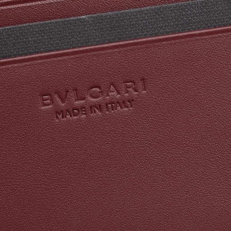 Pre Owned Bvlgari Burgundy/White Leather Card Holder