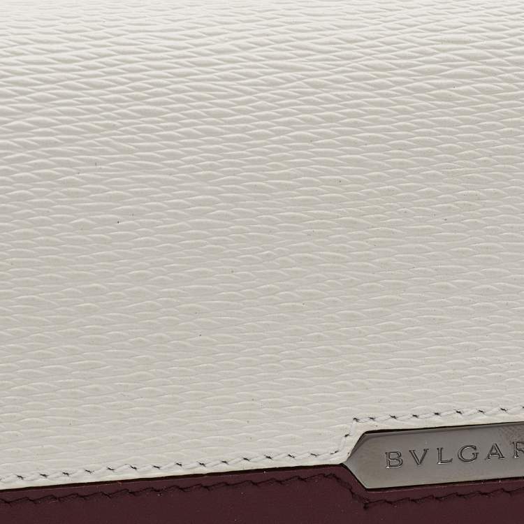 Pre Owned Bvlgari Burgundy/White Leather Card Holder