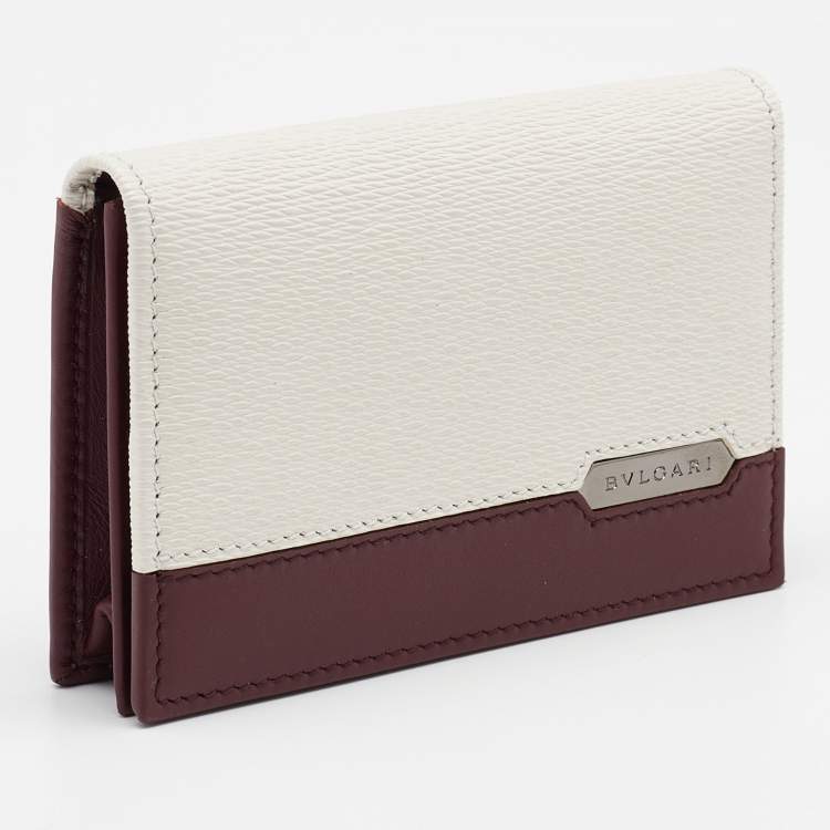 Pre Owned Bvlgari Burgundy/White Leather Card Holder