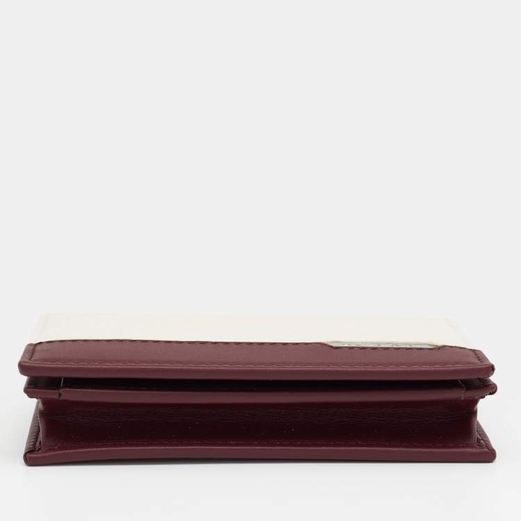 Pre Owned Bvlgari Burgundy/White Leather Card Holder