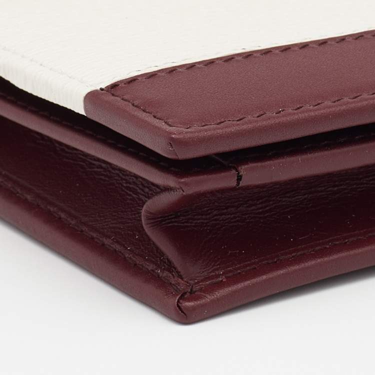 Pre Owned Bvlgari Burgundy/White Leather Card Holder