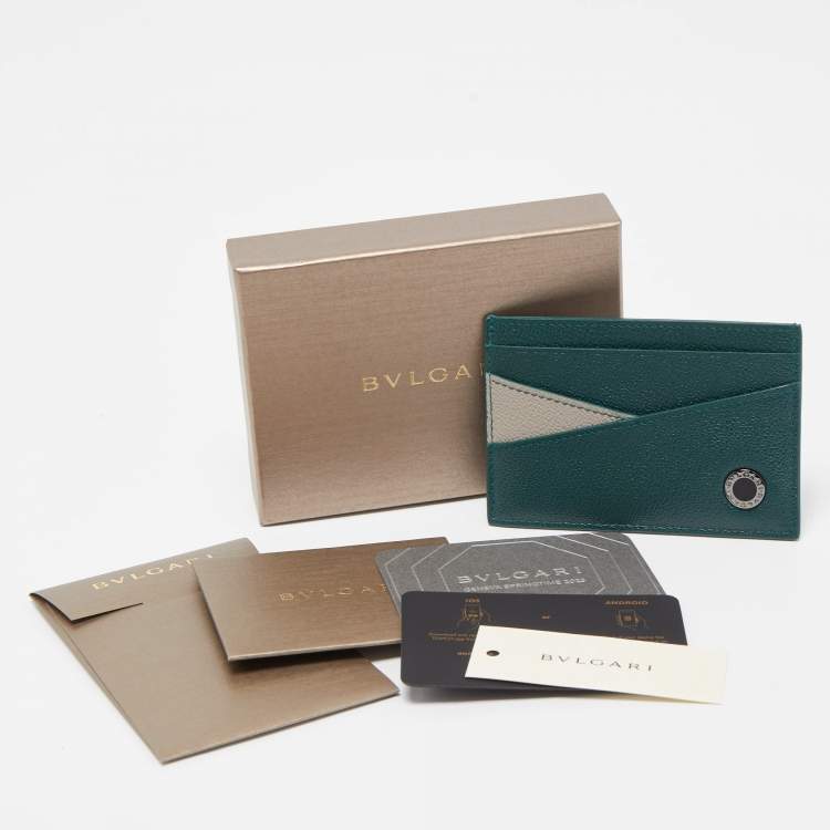 Pre Owned Bvlgari Green/Grey Leather Bvlgari Bvlgari Card Holder