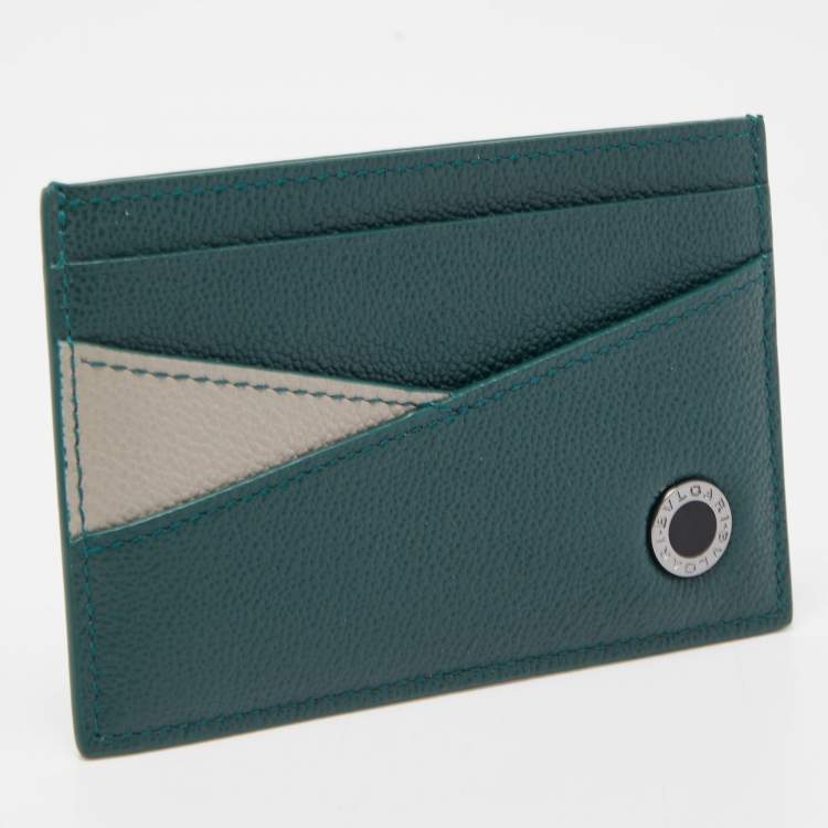 Pre Owned Bvlgari Green/Grey Leather Bvlgari Bvlgari Card Holder