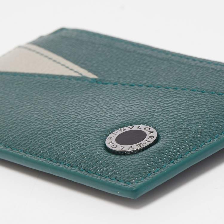 Pre Owned Bvlgari Green/Grey Leather Bvlgari Bvlgari Card Holder