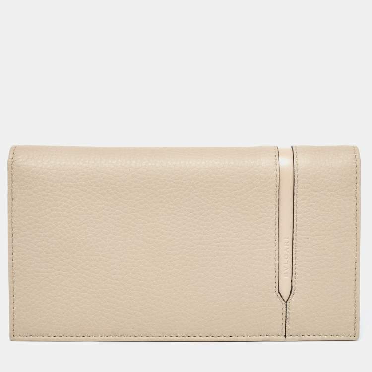 Pre Owned Bvlgari Two Tone Beige Leather Bifold Long Wallet
