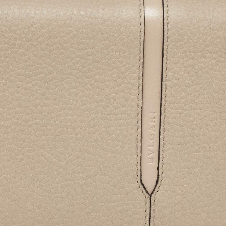Pre Owned Bvlgari Two Tone Beige Leather Bifold Long Wallet