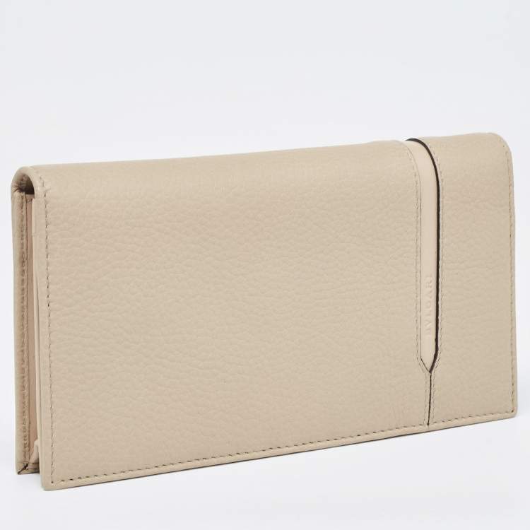Pre Owned Bvlgari Two Tone Beige Leather Bifold Long Wallet