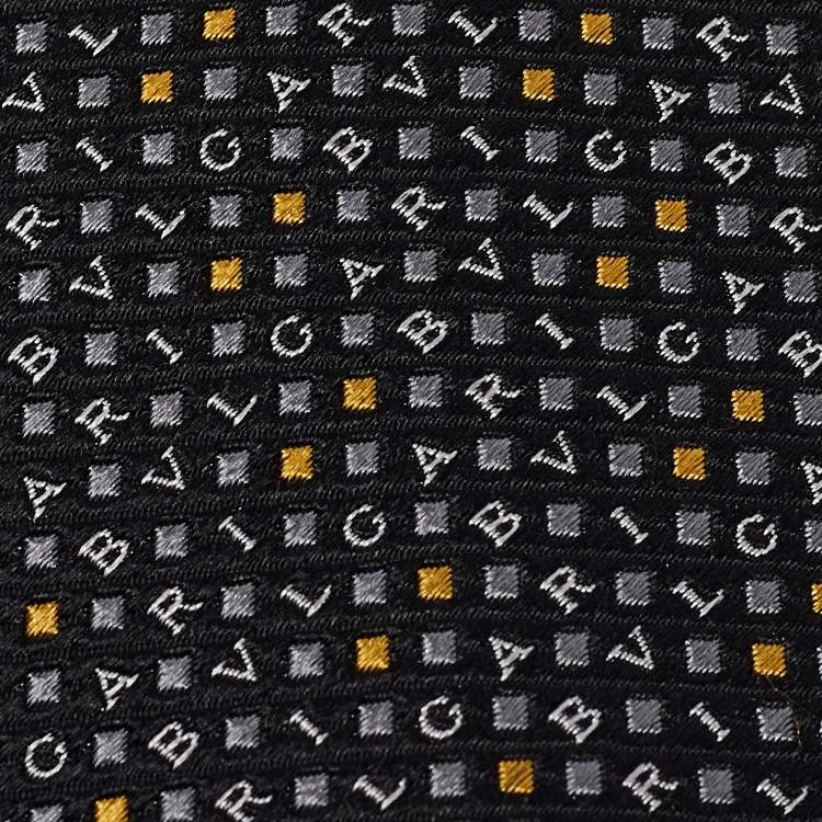 Pre Owned Bvlgari Black Alphabet Seven-Fold Anthracite Jacquard Silk Tie