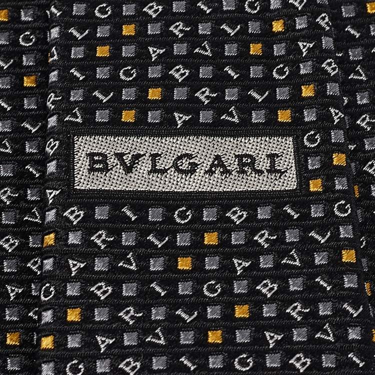 Pre Owned Bvlgari Black Alphabet Seven-Fold Anthracite Jacquard Silk Tie