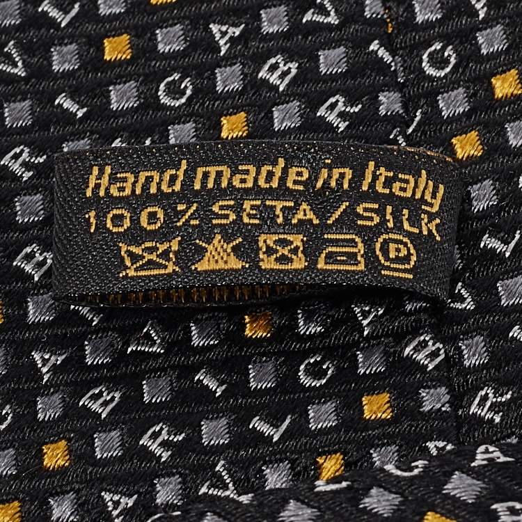 Pre Owned Bvlgari Black Alphabet Seven-Fold Anthracite Jacquard Silk Tie