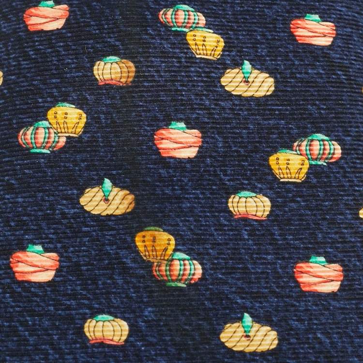 Pre Owned Bvlgari Navy Blue Turban Print Silk Traditional Tie