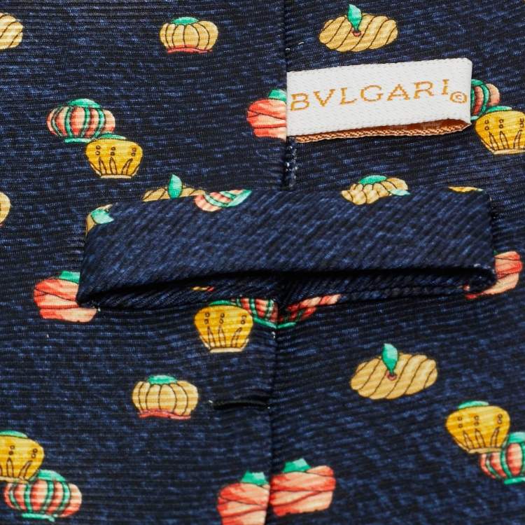 Pre Owned Bvlgari Navy Blue Turban Print Silk Traditional Tie