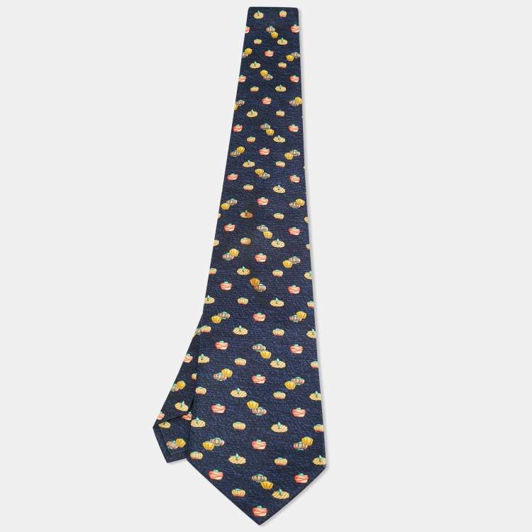 Pre Owned Bvlgari Navy Blue Turban Print Silk Traditional Tie