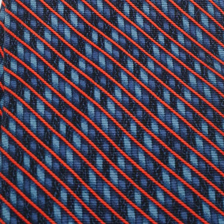 Pre Owned Bvlgari Blue Diagonal Stripe Print Silk Traditional Tie
