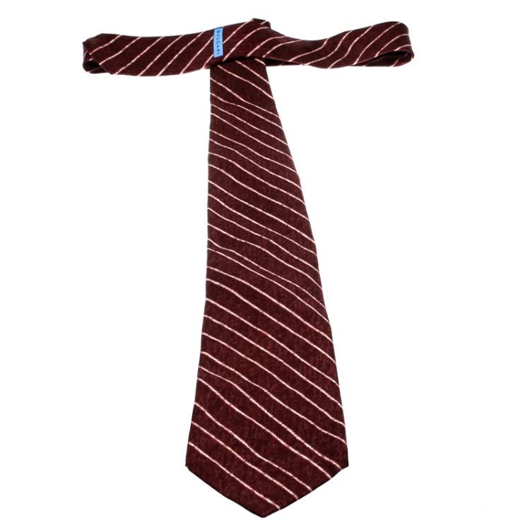 Pre Owned Bvlgari X Davide Pizzigoni Burgundy Diagonal Striped Silk Seven Fold Tie