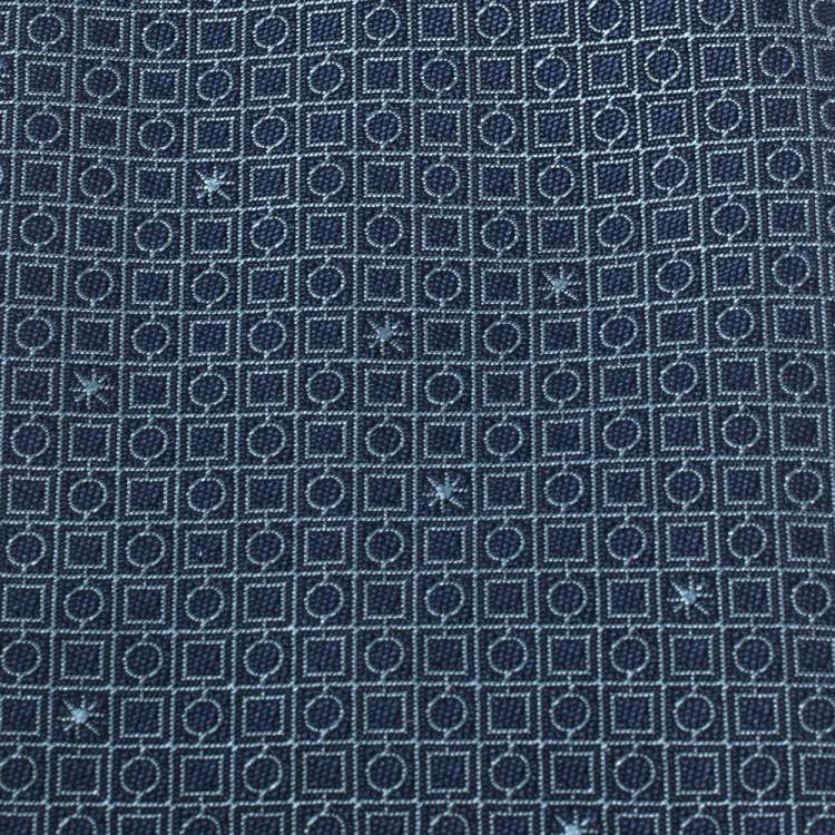 Pre Owned Bvlgari Dark Blue Euclidea Pattern Silk Tie