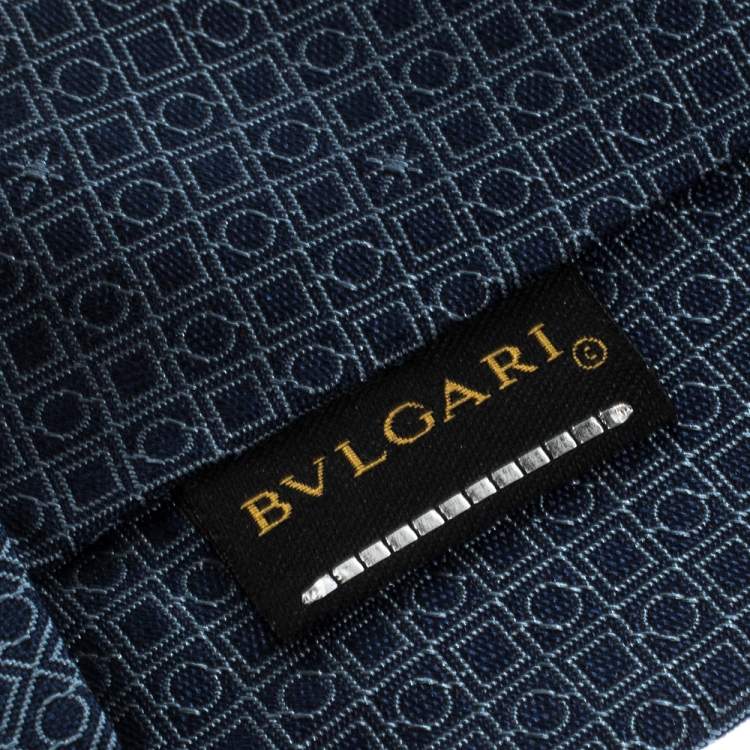 Pre Owned Bvlgari Dark Blue Euclidea Pattern Silk Tie